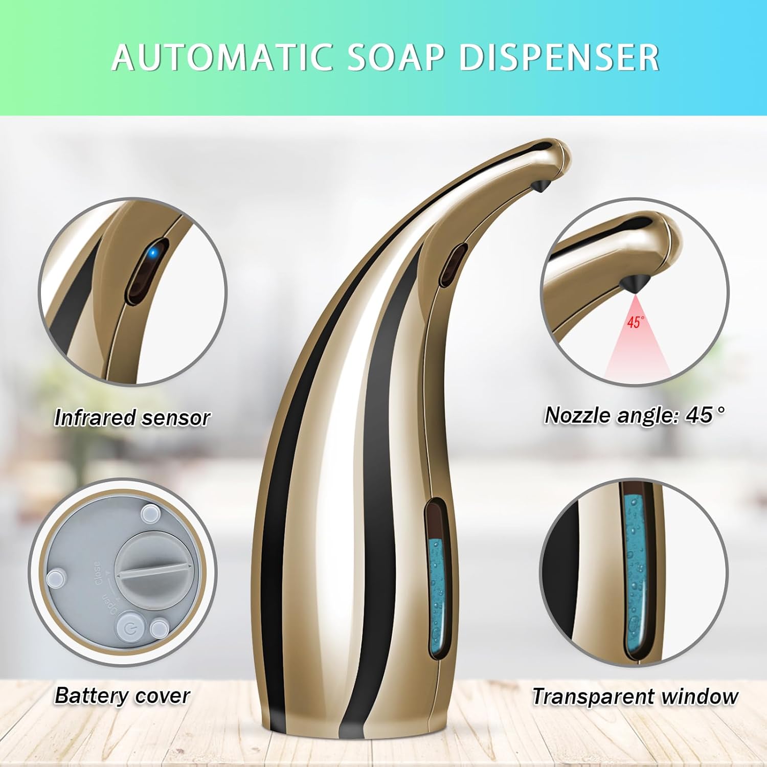 Dispensador automático de jabón con sensor de movimiento infrarrojo de 10.5 oz10.1 fl oz IPX6 Dispensador de jabón automático sin contacto para