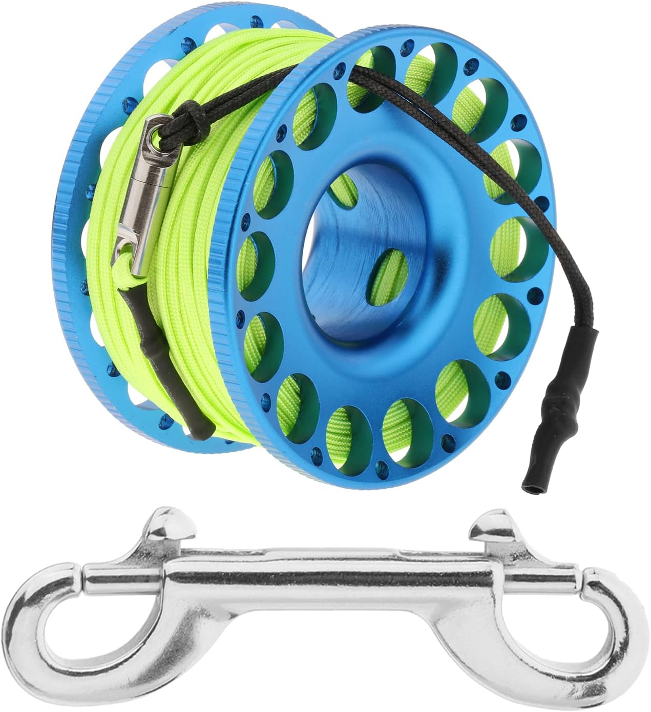 YUNNLEZT 98FT Finger Reel Scuba Diving, Aluminum Lightweight Scuba Finger Spool Reel with Double-Ended Bolt Snap Clip for Snorkeling Scuba Diving