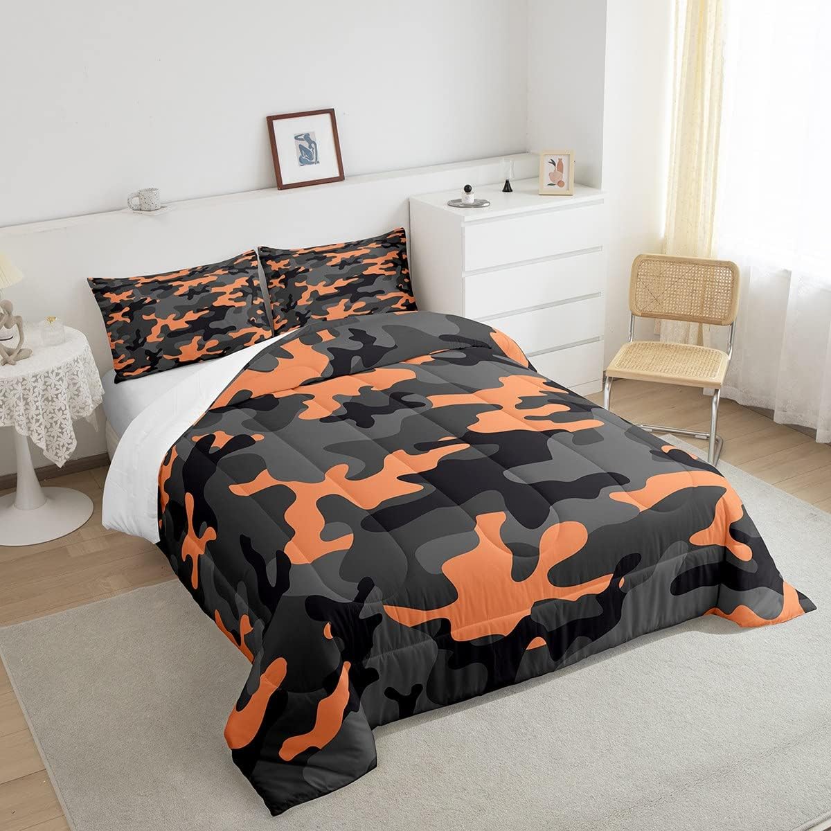 Feelyou Juego de edredón de camuflaje del ejército para niños y adolescentes, juego de edredón de camuflaje para niñas, decoración de patrón