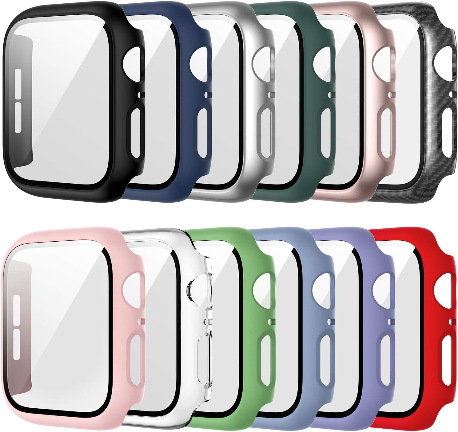 Haojavo Paquete de 12 fundas para Apple Watch Series 9 y Series 8 y 7 de 1.772 pulgadas con protector de pantalla de vidrio templado, funda