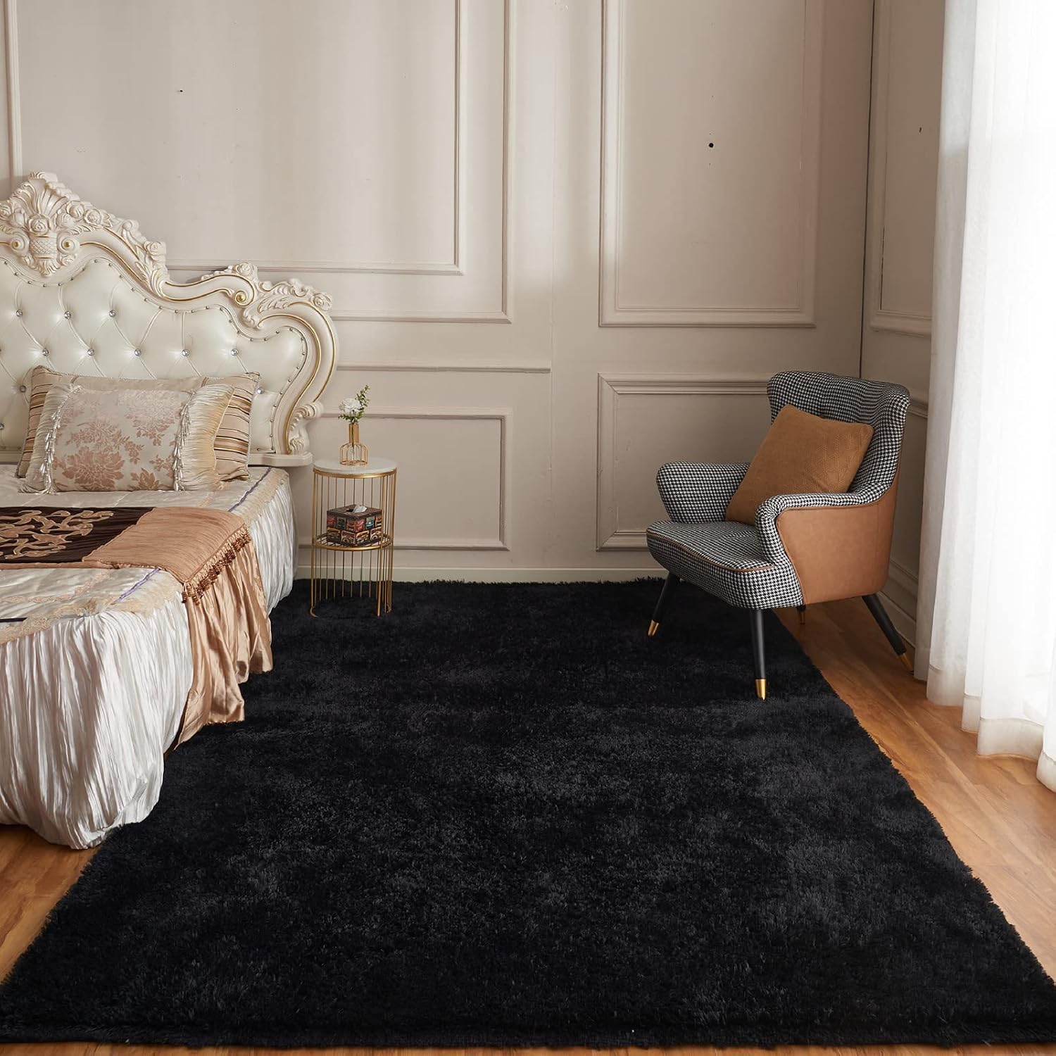 Arbosofe Alfombras para sala de estar, alfombra de área para dormitorio, alfombra negra de 9 x 12 pulgadas, alfombra grande para sala de juegos,