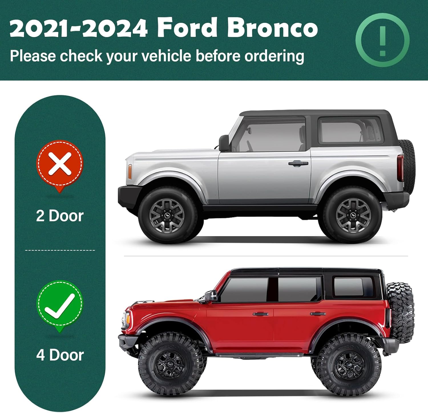 SUORTO – Estribos laterales compatibles con Ford Bronco de 4 puertas 2021 2022 2023 2024, barras Nerf de acero resistente para pintar, placas