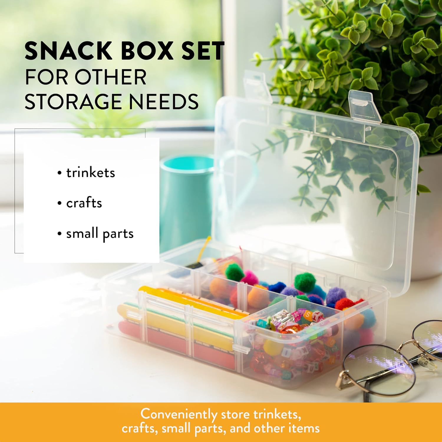 Juego de cajas de aperitivos para niños, 8 compartimentos, solución reutilizable para aperitivos con 100 etiquetas solubles, fácil de limpiar, apto