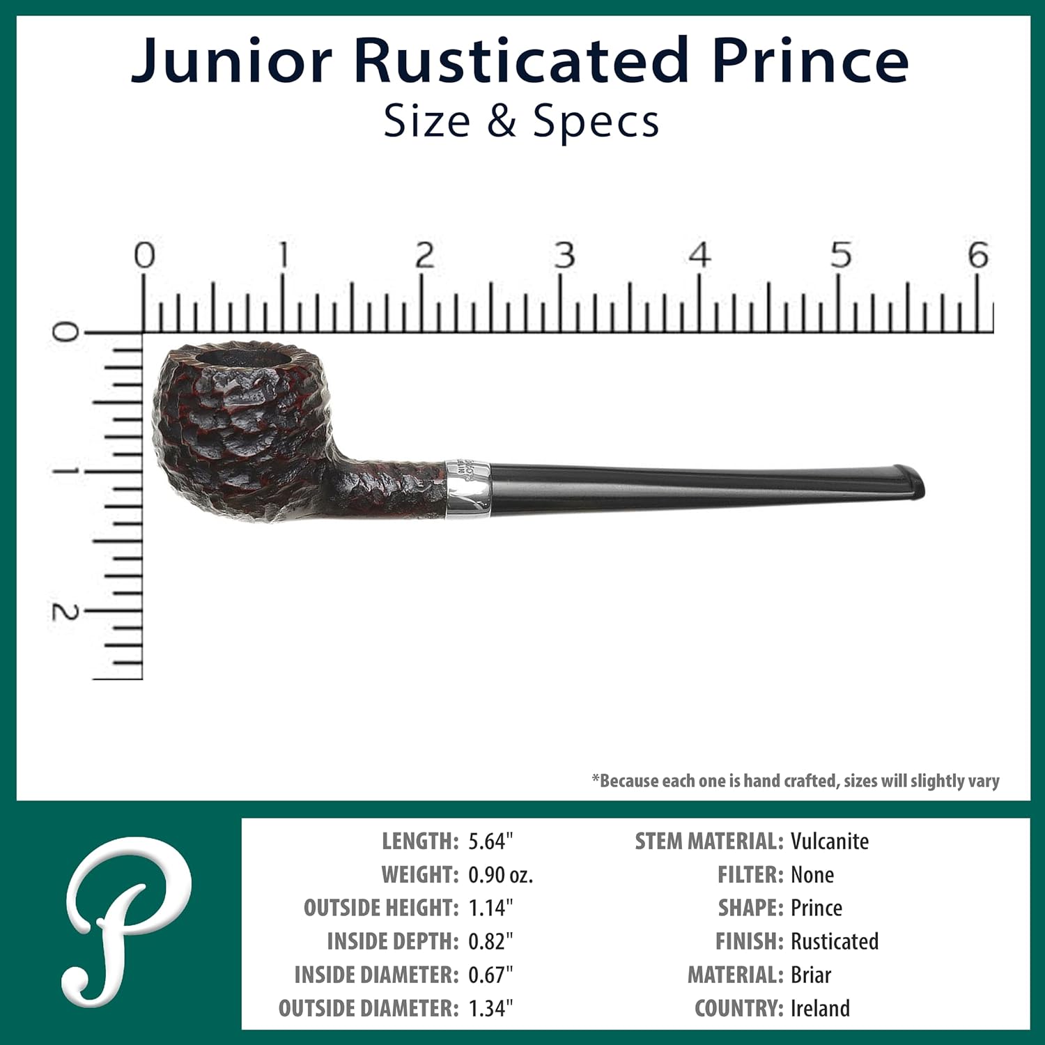Peterson Pipes Junior Rusticated Prince – Diseño vintage de pipa inglesa, pipa de tabaco pequeña hecha a mano, pipa de madera clásica de brezo