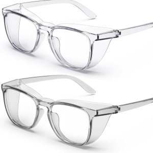 TOREGE Gafas de seguridad transparentes, bonitas gafas de seguridad para mujeres, gafas protectoras para los ojos con lente de luz antivaho y TOREGE Gafas de seguridad transparentes, bonitas gafas de seguridad para mujeres, gafas protectoras para los ojos con lente de luz antivaho y