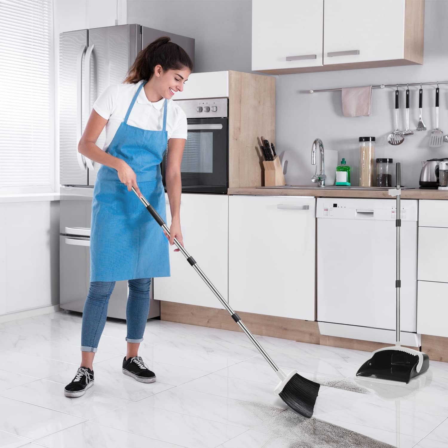 Aifacay Juego de escoba y recogedor para el hogar, mango largo y escoba combo para interior y exterior, juego de escoba resistente para cocina,