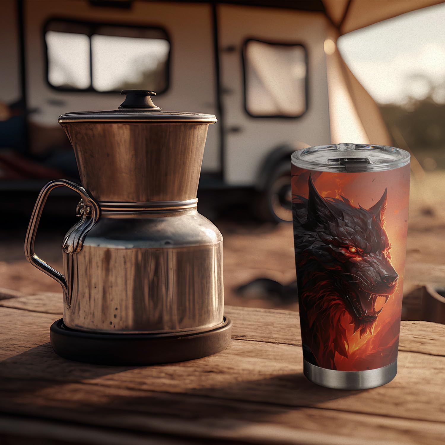 Vaso de Halloween de 20 onzas, regalos de lobo para amantes del lobo, hombre lobo malvado, taza de vaso de lobo demonio, taza de viaje aislada con
