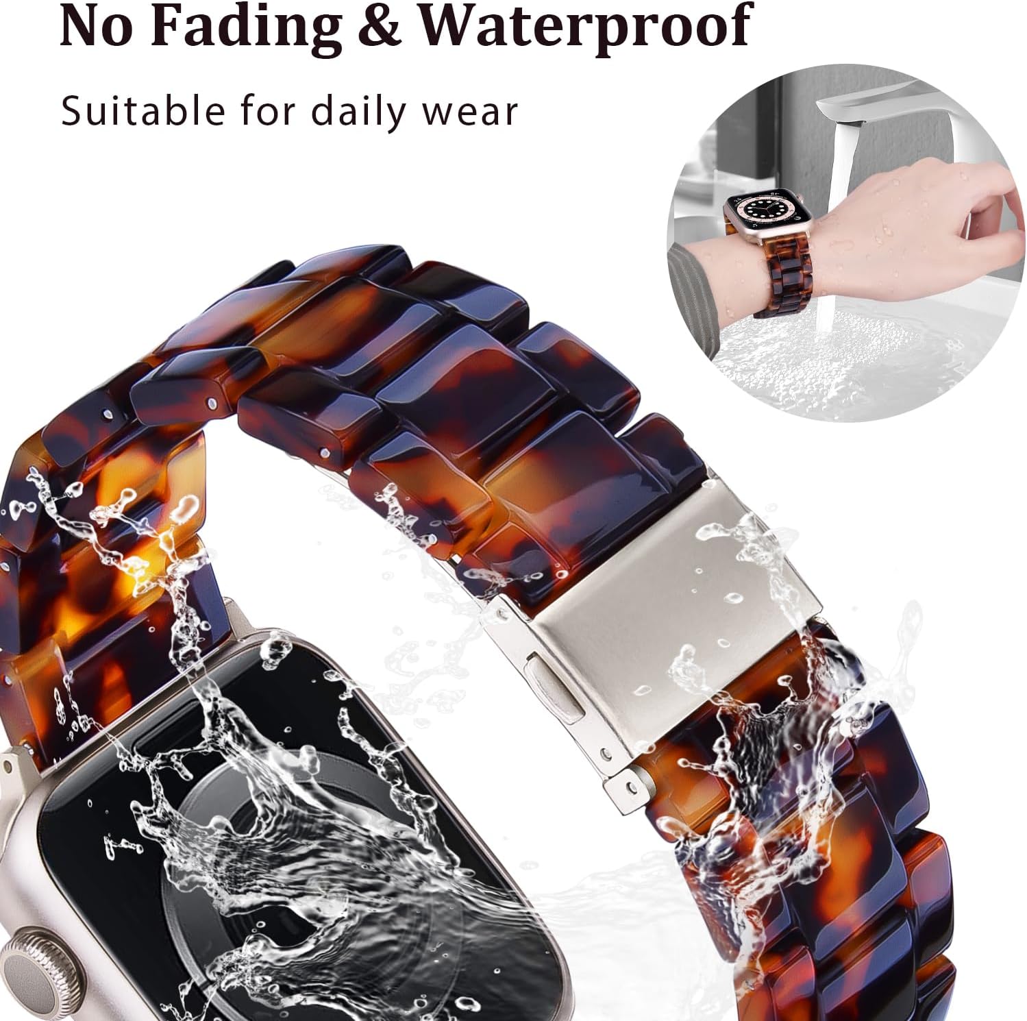V-MORO – Correas ligeras de resina para Apple Watch Series 87, correa de acero inoxidable con hebilla de acero inoxidable, compatible con iWatch