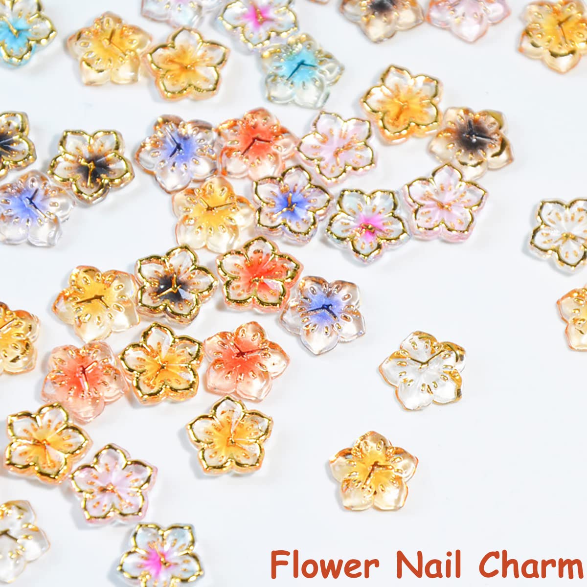 40 dijes de flores para uñas, calcomanías de flores 3D, dijes de uñas con borde dorado, resina de flores para uñas, mezcla de pétalos de flores