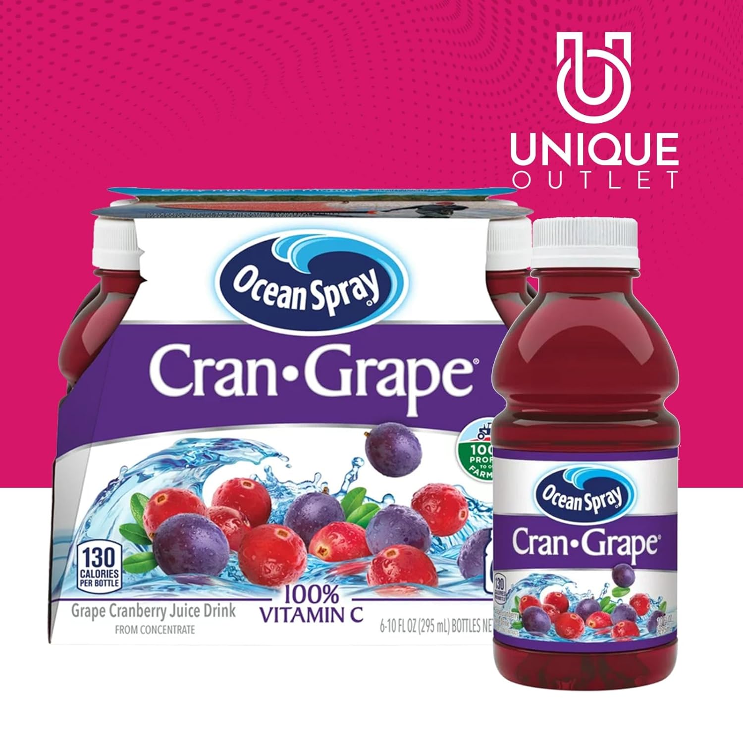 Ocean Spray – Paquete de 24 botellas de plástico para llevar de 10 onzas líquidas de jugo de uva Cran Unique Outlet