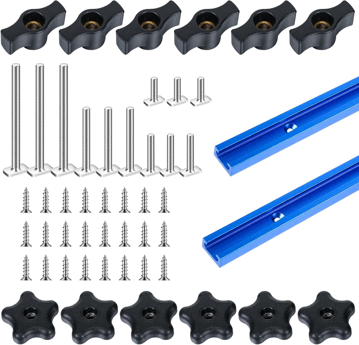 Zonon Juego de 2 rieles universales en T de 48 pulgadas con tornillos para madera y agujeros de montaje preperforados, kit universal de riel en T