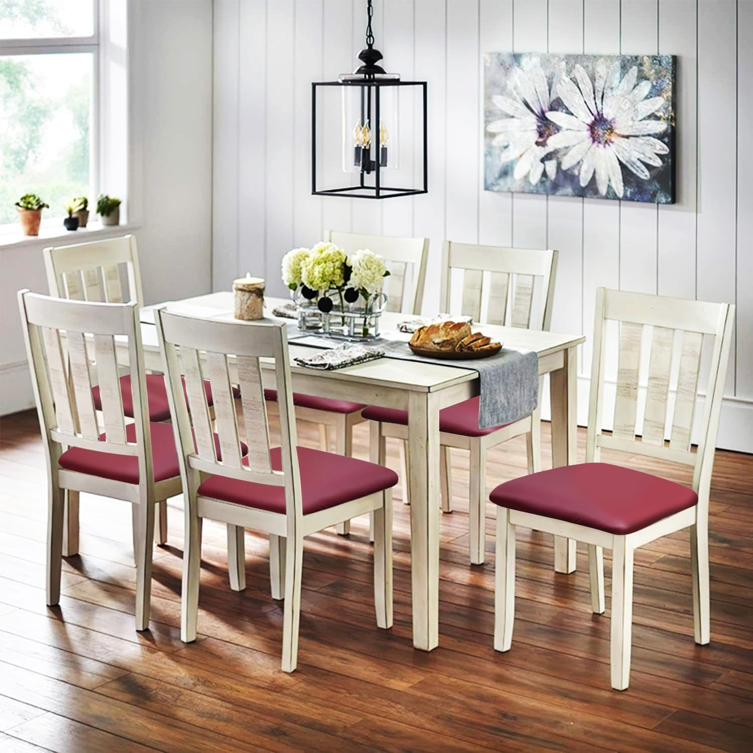 Fundas de asiento elásticas de cuero con lazos elásticos, impermeables, de piel sintética, extraíbles y lavables, para el hogar, la cocina (rojo