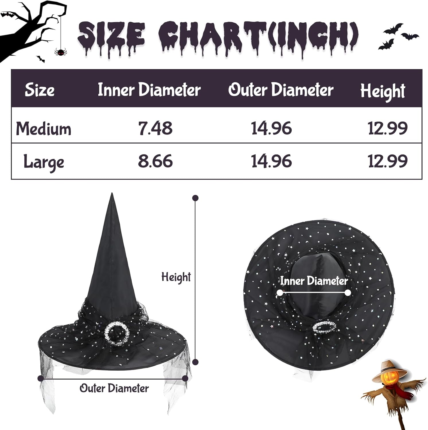 Durio Witch Hats for Women Lace Witches Hats Halloween Witch Costume for Women Wizard Hat Bulk 2 Pcs Halloween Costumes