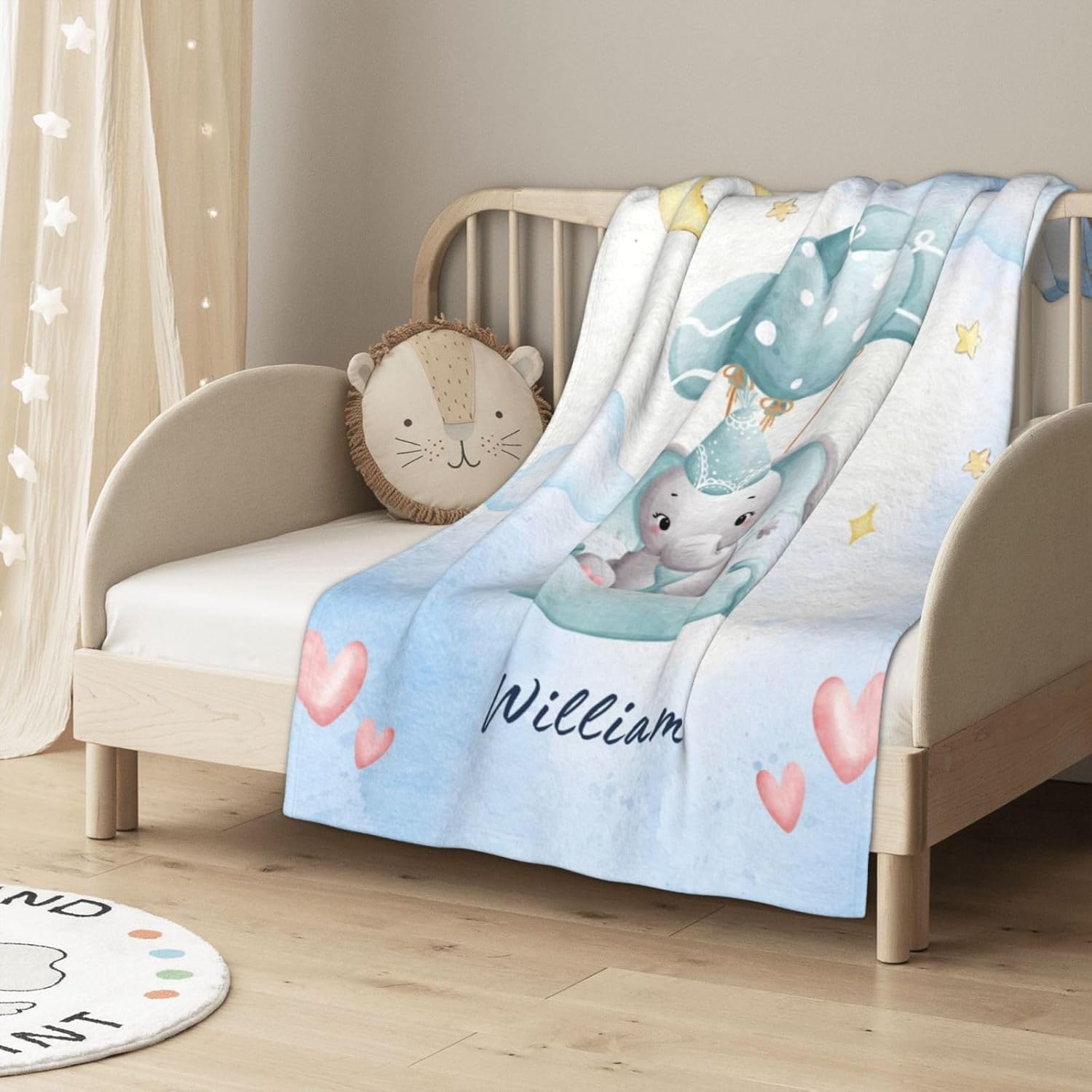 Manta de bebé personalizada con nombre personalizado, manta de elefante para niñas y niños (azul)