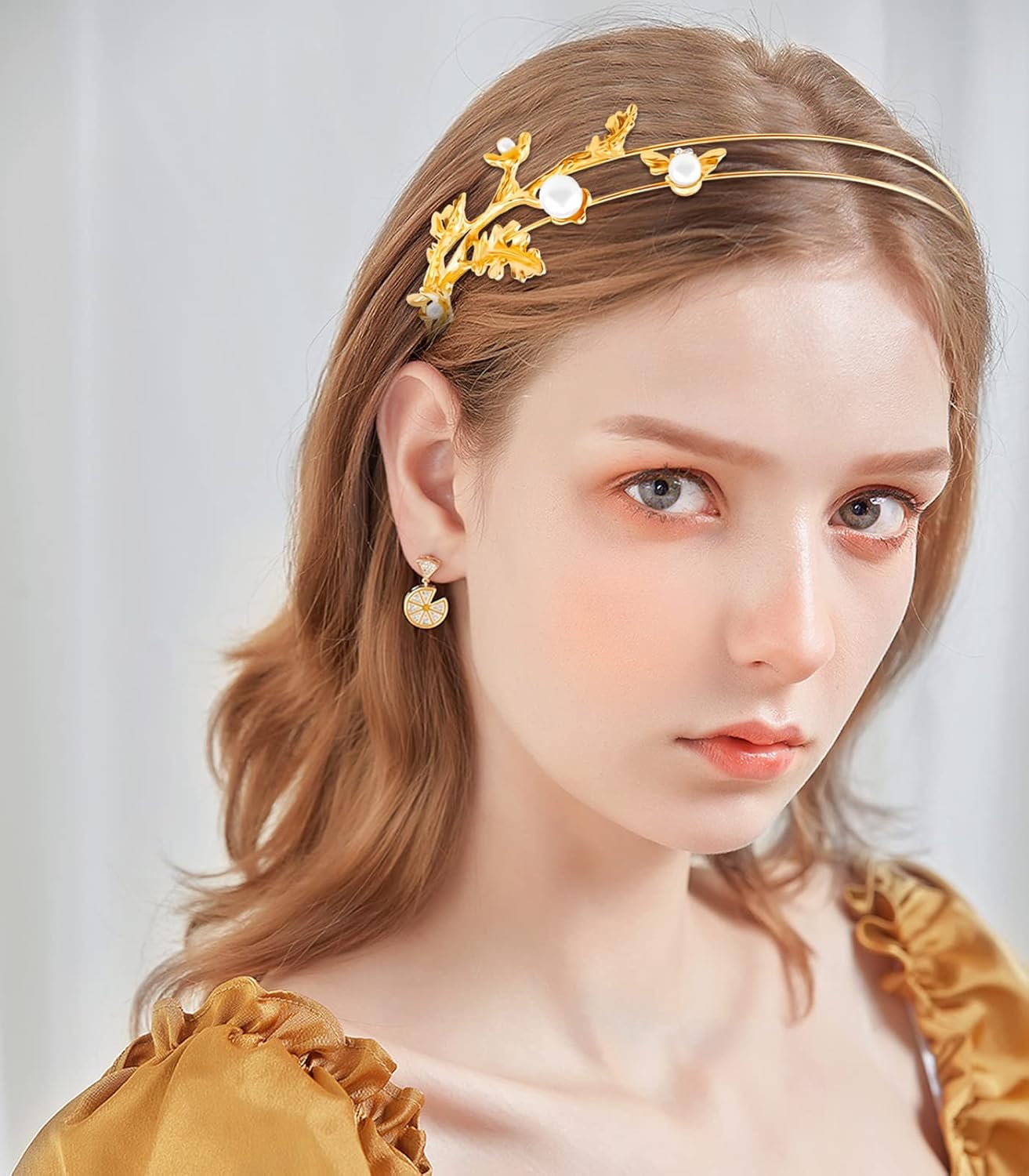 Aswewamt 2 diademas de perlas de hojas de aleación, aros de pelo para novia, accesorios para el cabello, adornos para mujeres y niñas elegantes
