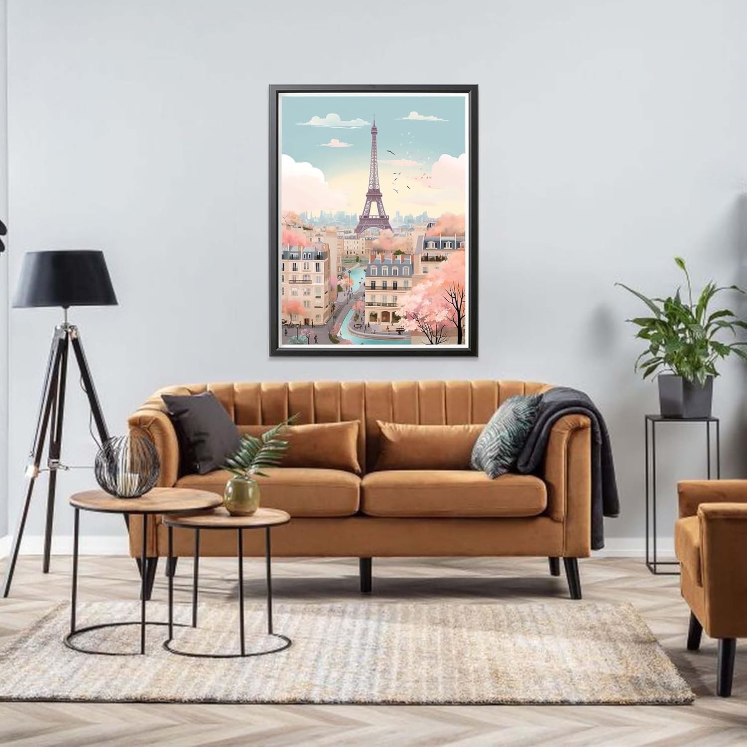 LOMSIOY Kit de pintura de diamantes de imitación de torre Eiffel para adultos, pintura con paisaje de arte de diamantes, arte redondo de diamantes