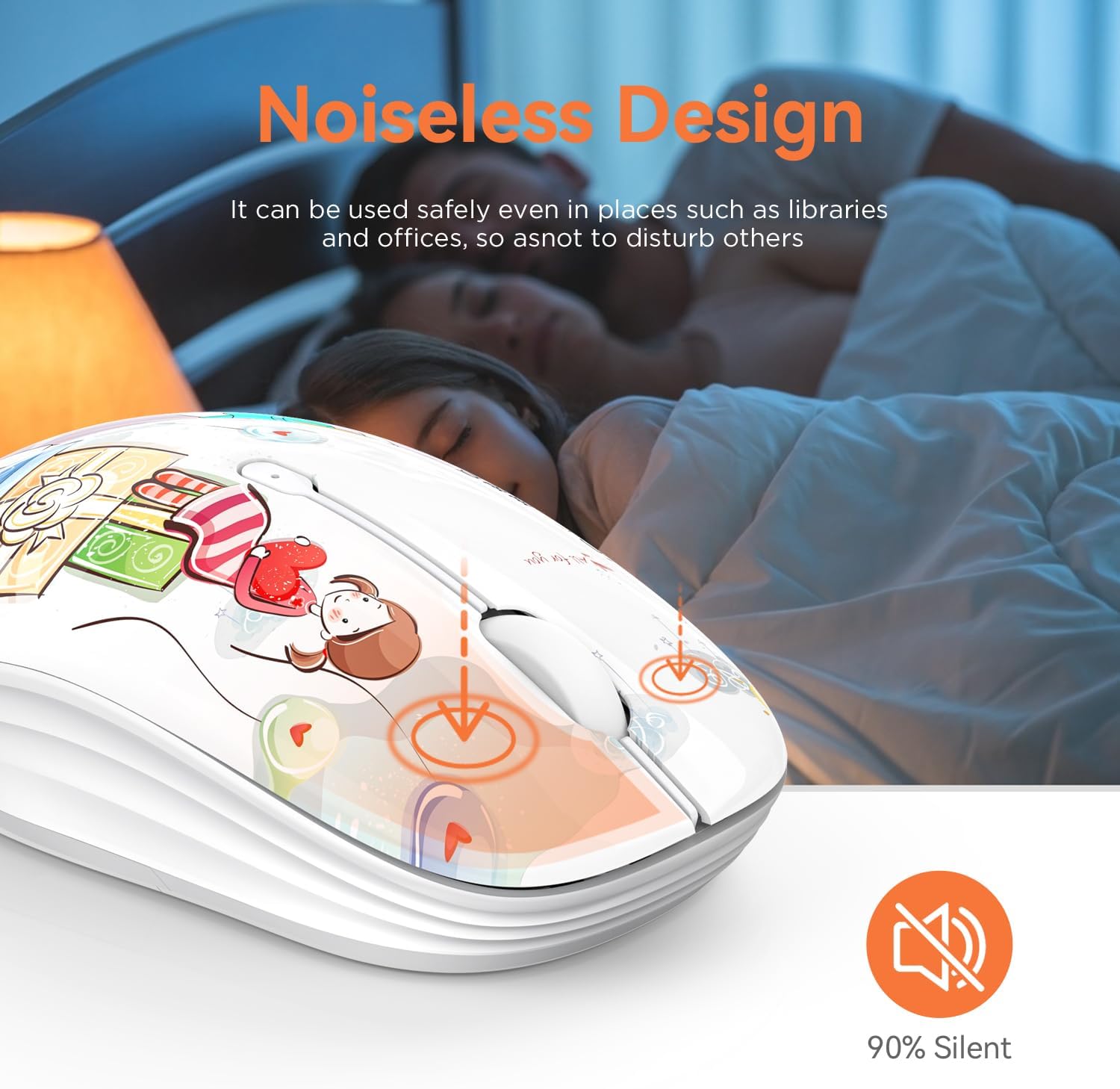Lindo ratón inalámbrico, silencioso modo dual Bluetooth ratones para portátil, iPad, Comupter, tableta con receptor USB (niña)