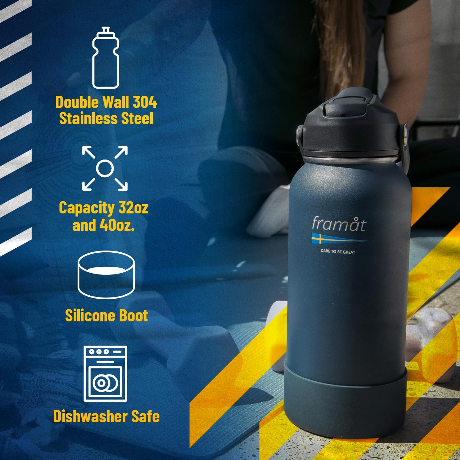 framåt Jokkmokk – Botella de agua de acero inoxidable aislada de 32 onzas con popote, 24 horas de frío, 12 calientes, metal, a prueba de fugas y