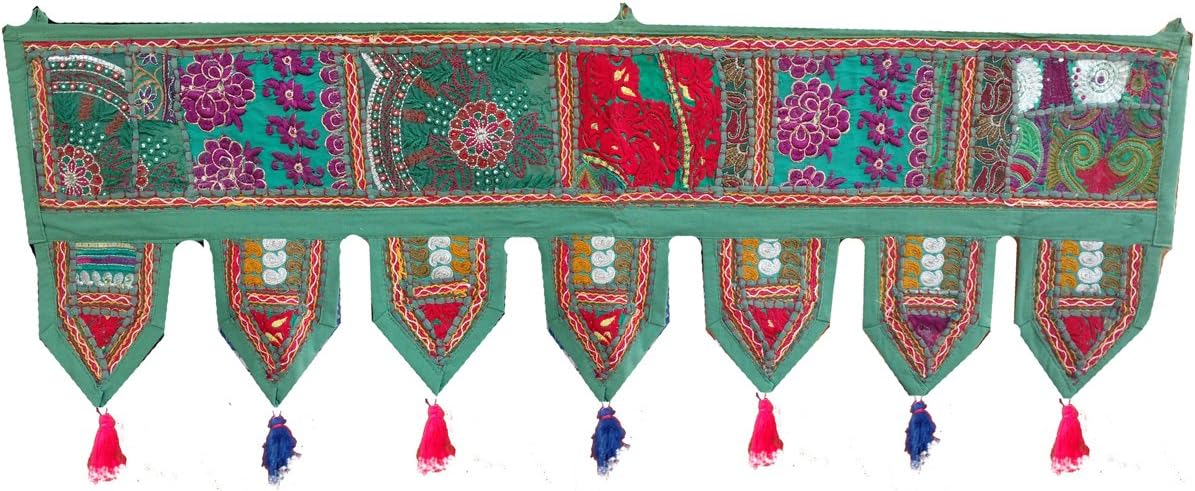 Rastogi Handicrafts Cenefa de ventana étnica para colgar en la puerta, retazos bordados, para cualquier habitación, decoración del hogar, vintage