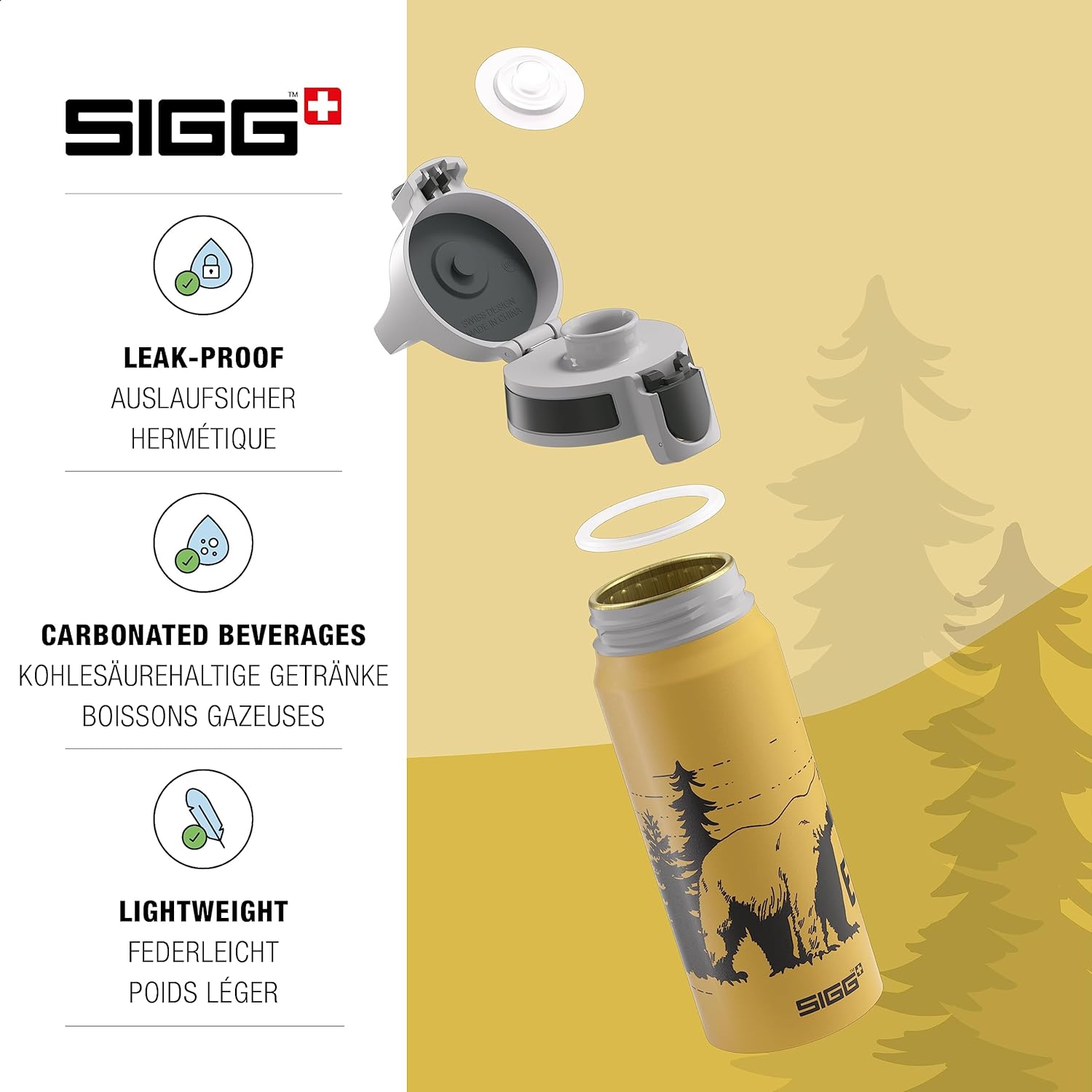 SIGG – Botella de agua para niños – WMB ONE Brave Bear Yellow – A prueba de fugas – Ligera – Sin BPA – Deportes y Bicicleta – 20 Oz