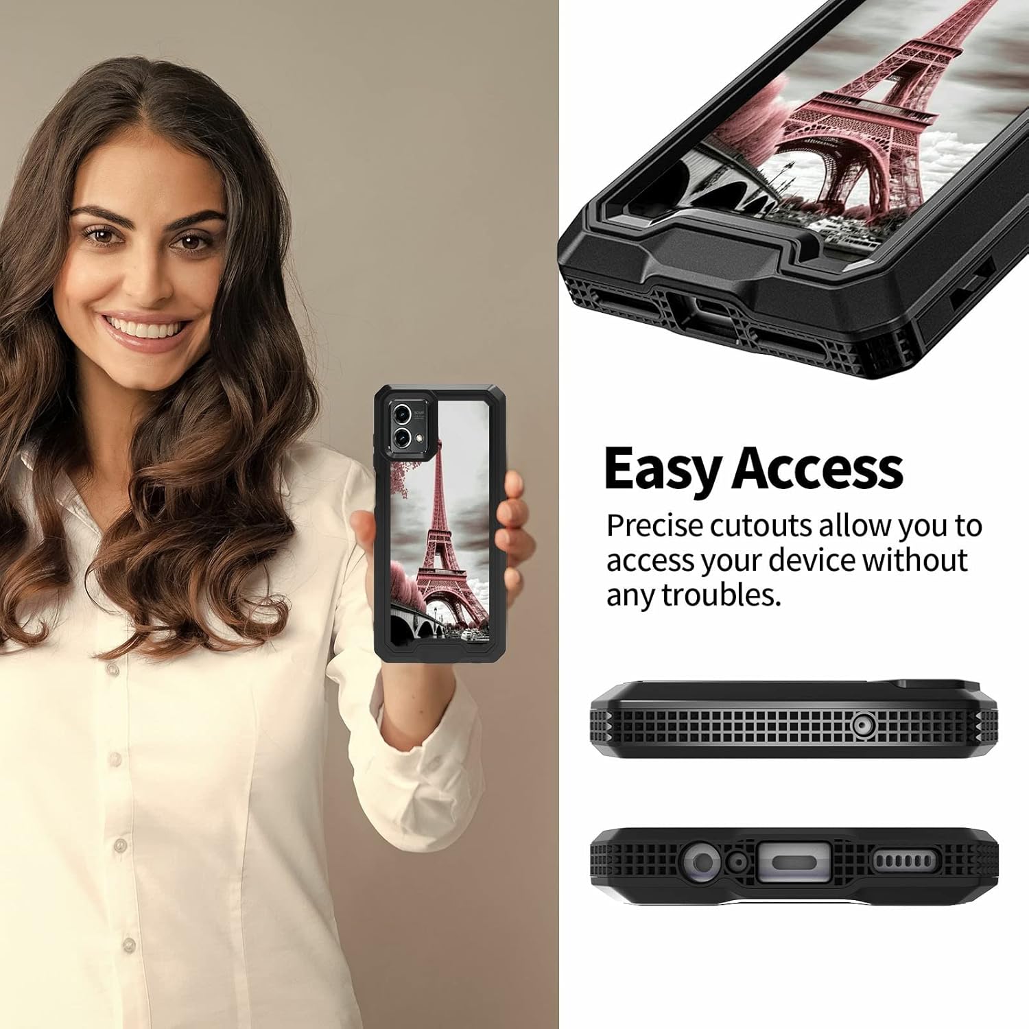 Rossy Funda para teléfono Motorola Moto G Stylus 5G 2023 con patrón de torre Eiffel de París rosa para mujeres y hombres, híbrida de doble capa,
