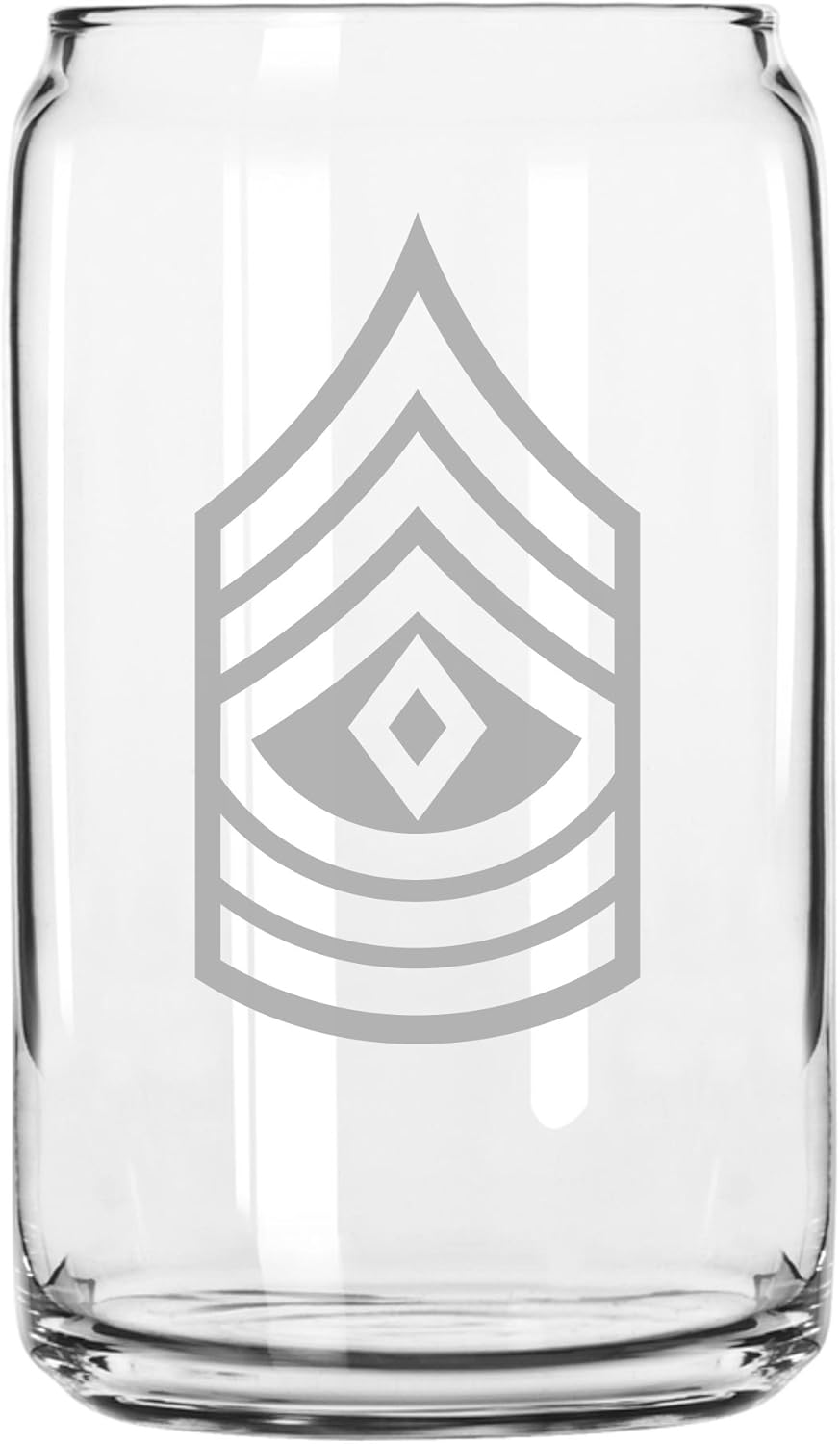 US Army – Primer sargento E-8 rango insignia grabado lata vidrio 16oz