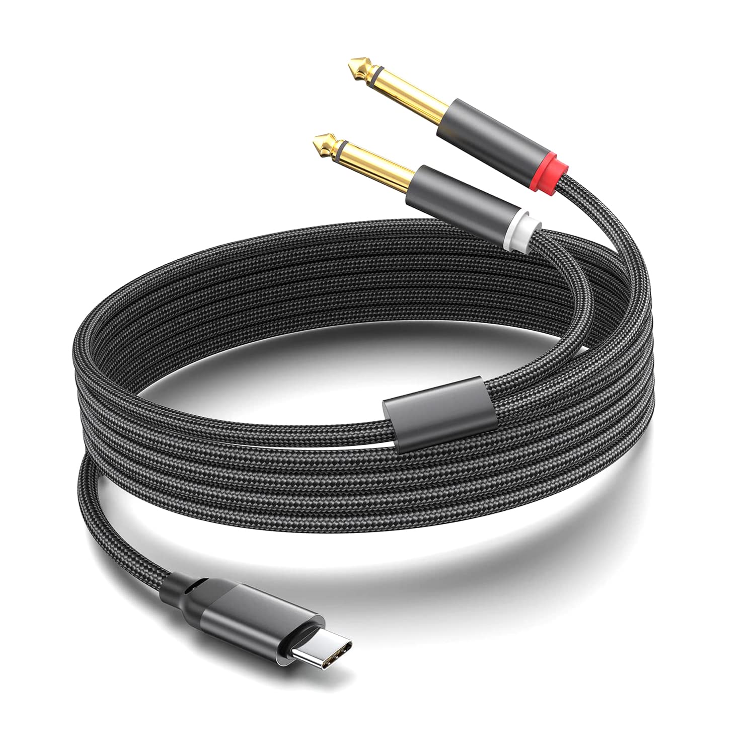 Yumiwoow Cable divisor estéreo USB C a doble de 0.250 in y 14 de pulgada, USB tipo C a cable de audio TS dual de 0.250 in de 14 pulgadas para