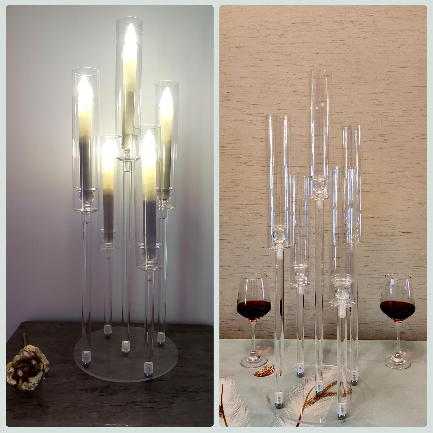 Candelabro transparente de 5 brazos para boda, candelabro acrílico para centro de mesa, candelabro de cristal de 5 brazos con pantalla acrílica para