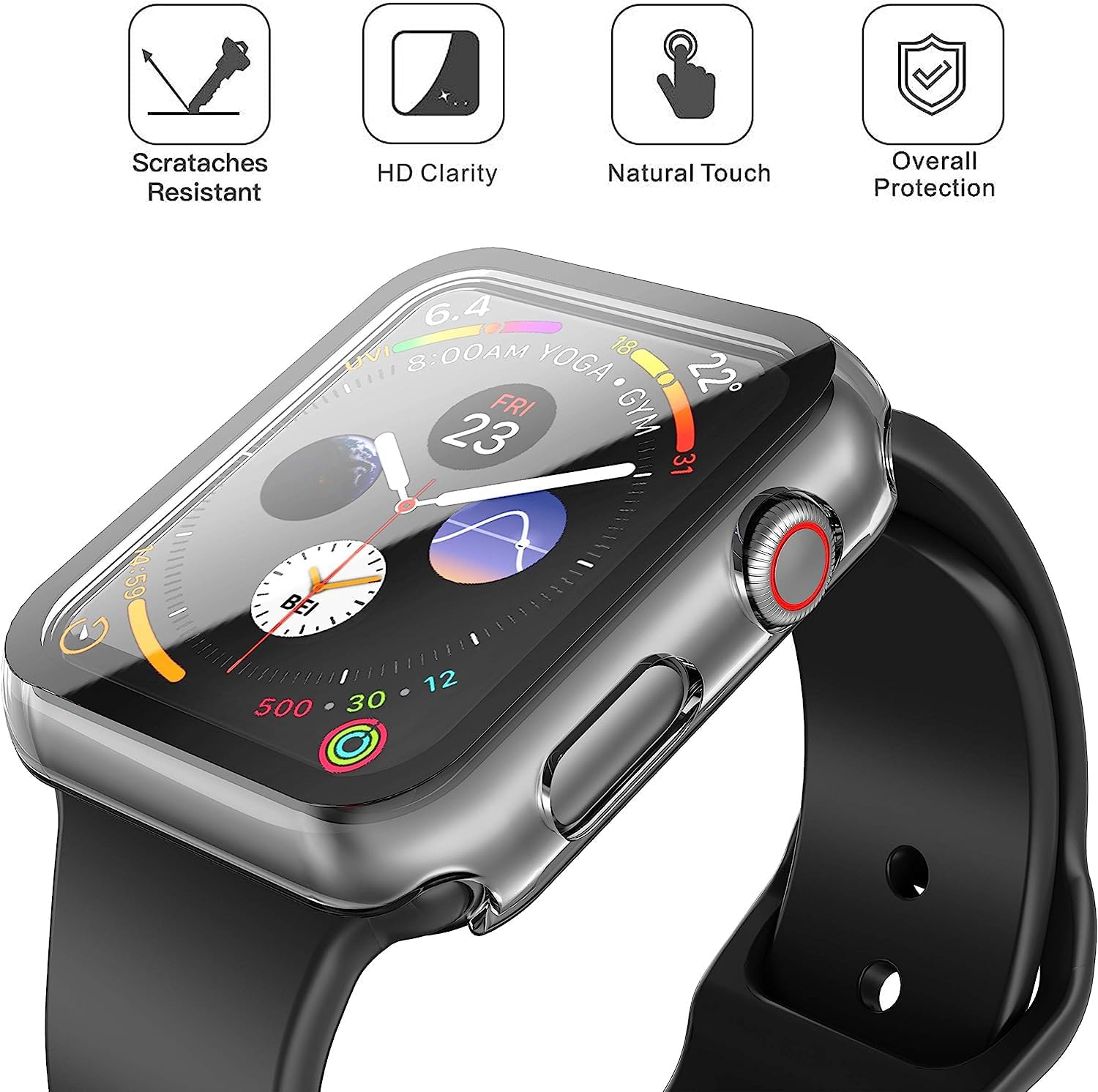 Misxi – Juego de 2 fundas rígidas de policarbonato con protector de pantalla de vidrio templado para Apple Watch Series 456SE de 44 mm, ultrafina,