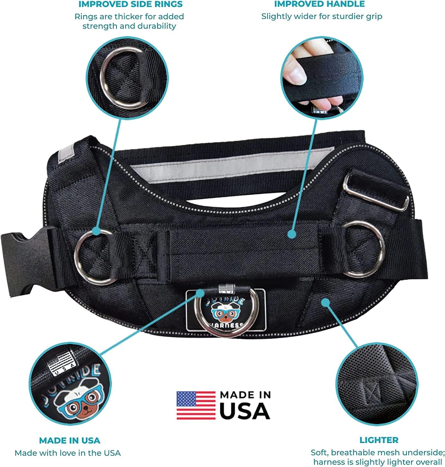 Joyride Harness Luxe Joyride Harness para perros, arnés para mascotas sin tirones, fabricado en los Estados Unidos, 3 anillos laterales mejorados,
