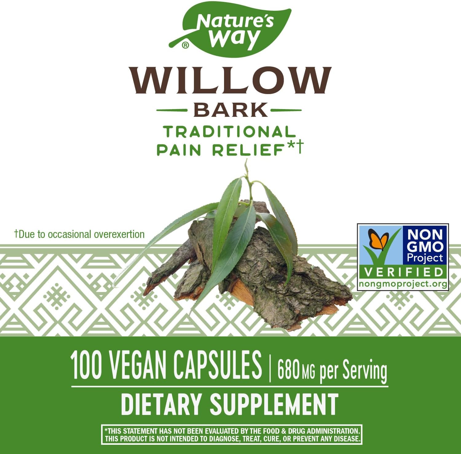 Nature’s Way Corteza de sauce, alivio tradicional de las molestias debido a un sobreesfuerzo ocasional*, proyecto verificado sin OMG, 680 mg por