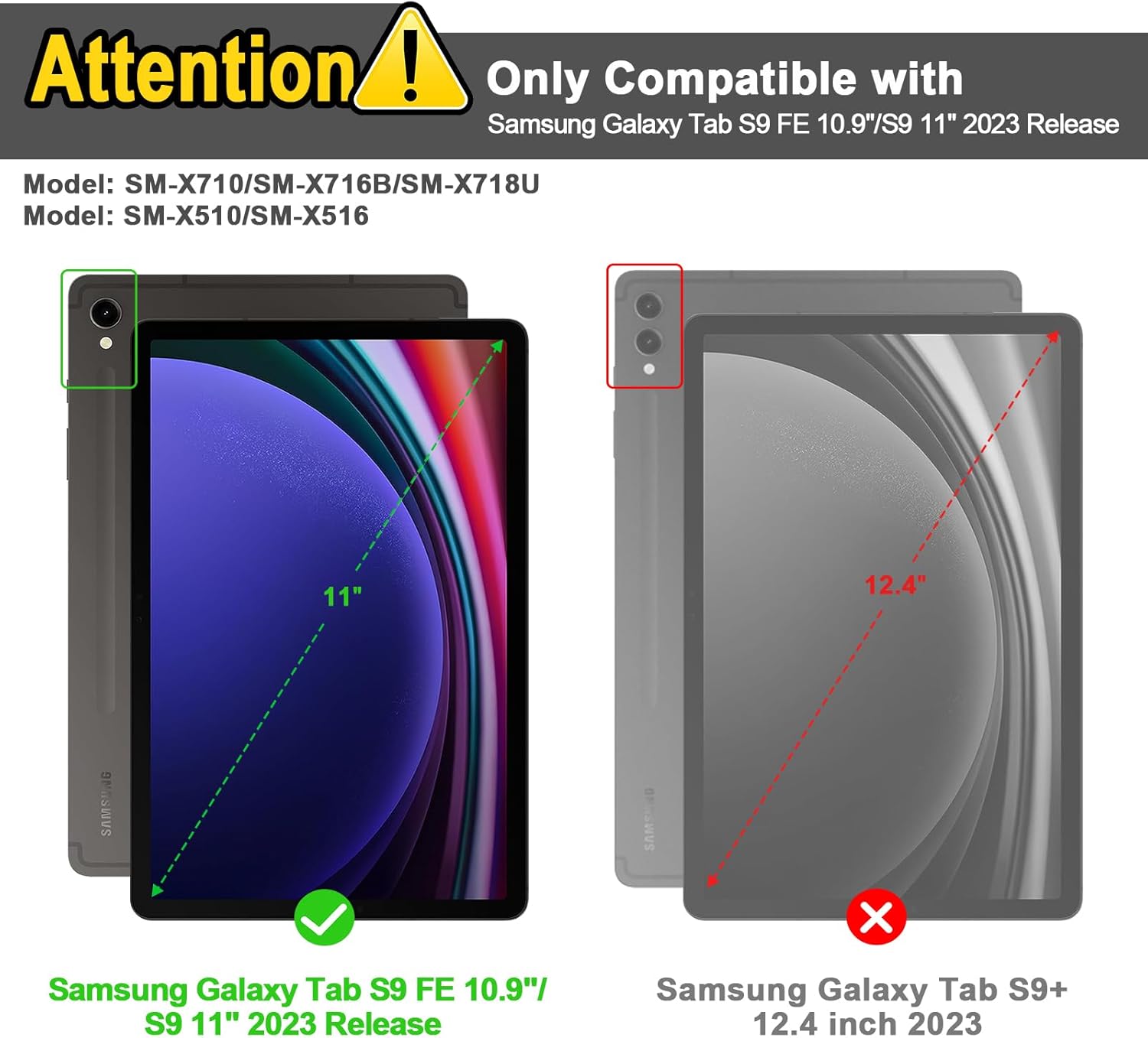 GOKOCO Samsung Galaxy Tab S9 FE 10.9″S9 11″ Funda de teclado desmontable magnética con soporte para S Pen para SM-X710X716BX718USM-X510SM-X516-Negro