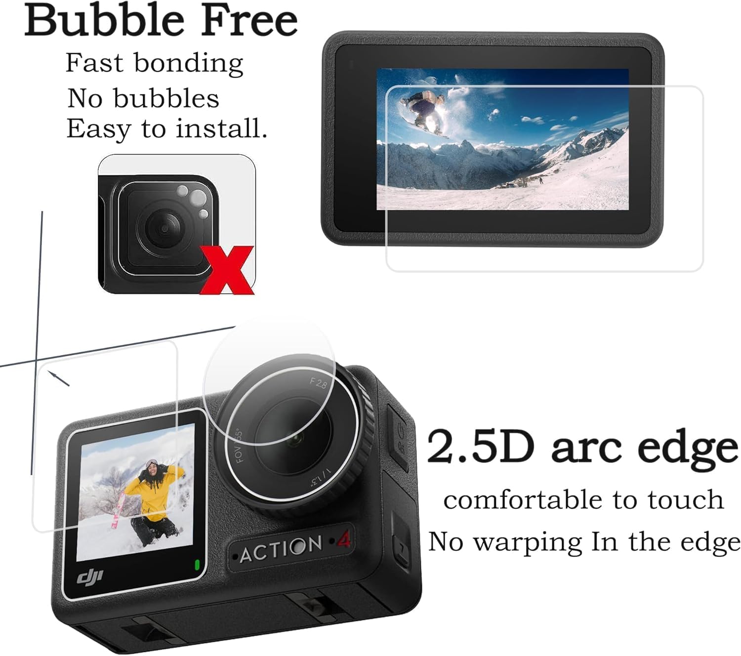 PCTC Protector de pantalla para cámara DJI OSMO Action 4, protector de lente Osmo Action 4 + película de pantalla LCD de vidrio templado + cubierta