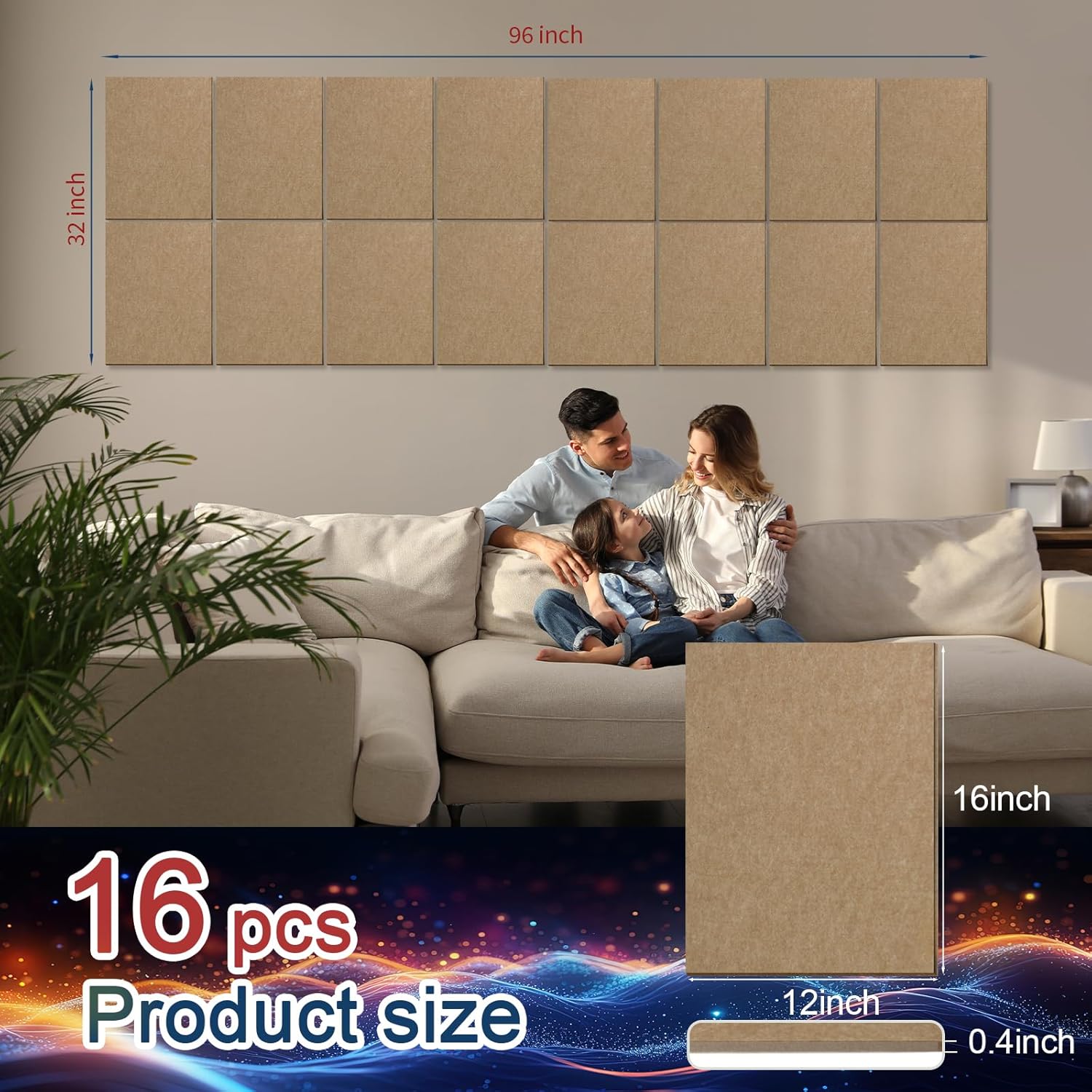 WoveN SounD Panel acústico artístico, gran decoración de pared con amortiguación de sonido, 16 x 12 x 0.4 pulgadas, panel decorativo de pared
