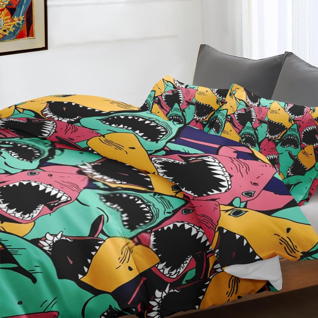 Juego de funda de edredón, juego de ropa de cama con diseño de tiburón, animales marinos, océano, para niños y adultos, decoración de dormitorio,
