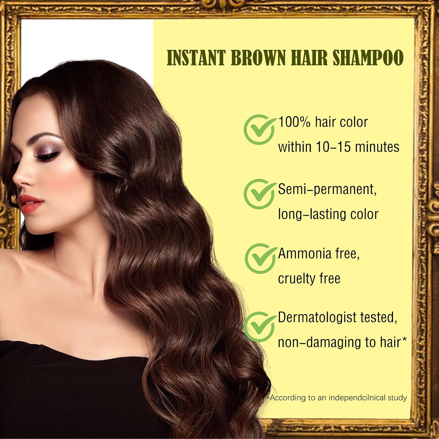 Champú de tinte para el cabello castaño oscuro a base de hierbas, 16.9 fl oz para cabello canas, champú instantáneo de color marrón oscuro 3 en 1