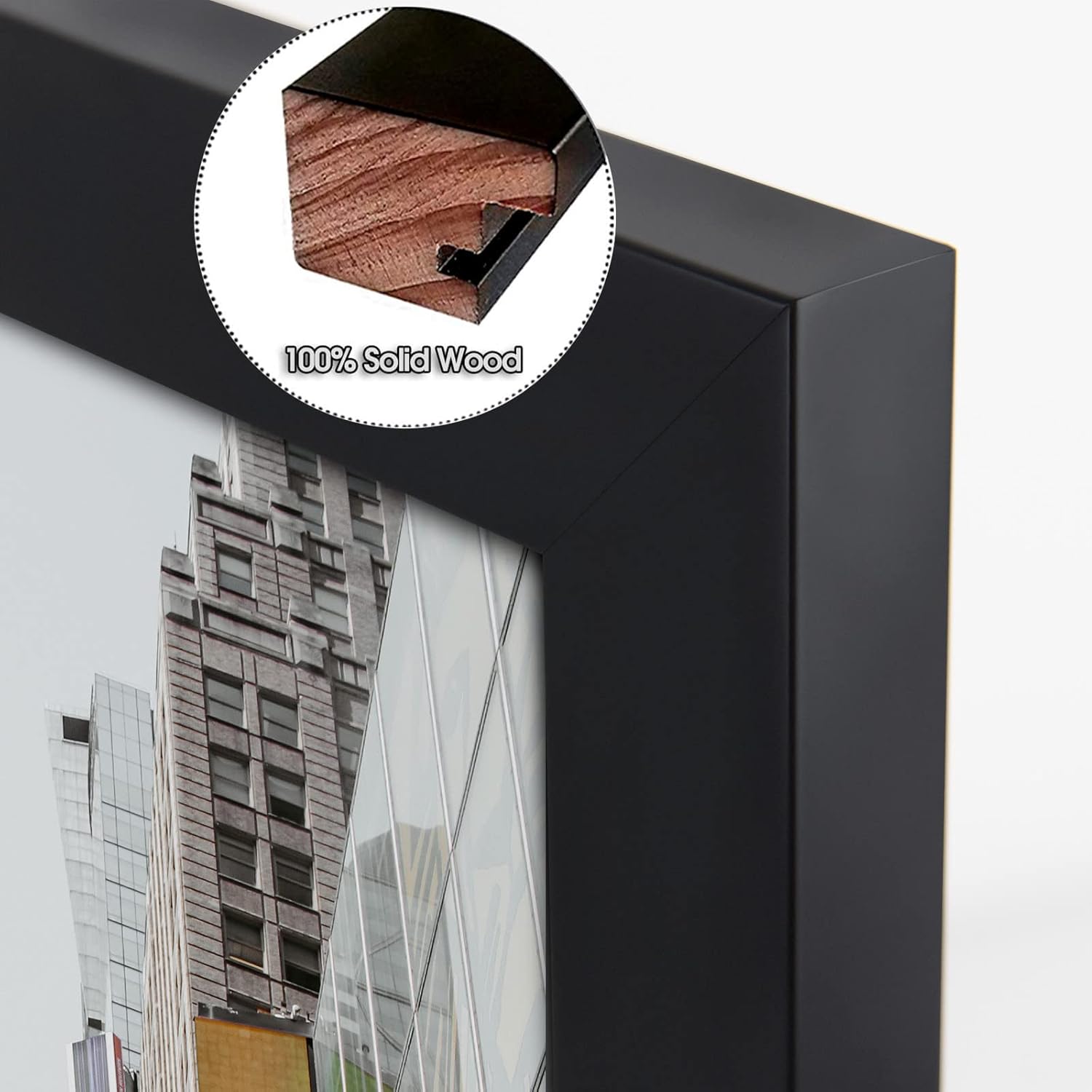 Golden State Art, Marco de fotos negro de madera maciza de 16 x 24 pulgadas, vidrio templado, horizontal y vertical para exhibición en pared, ideal