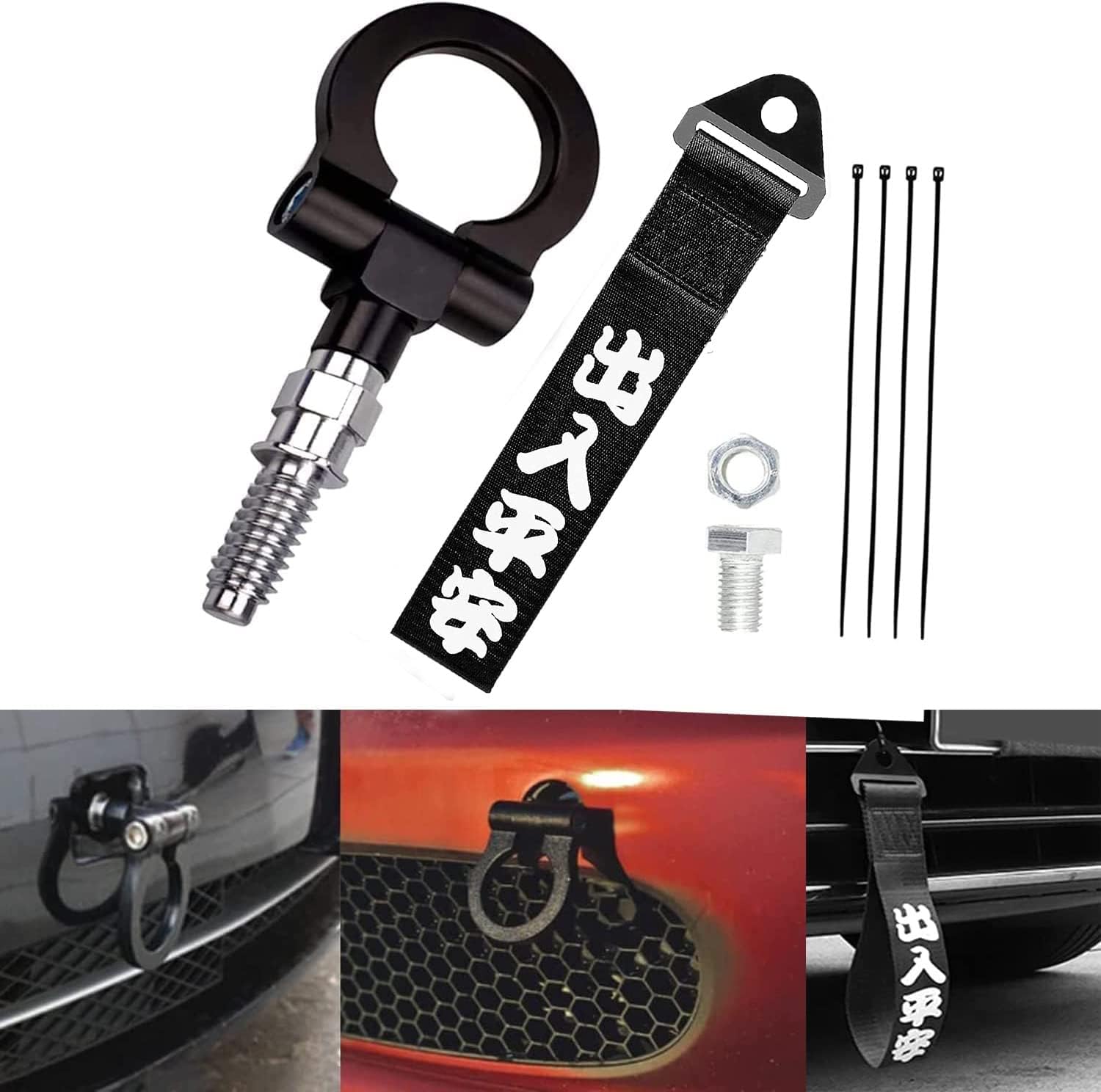 Gancho de remolque para parachoques delantero con cuerdas de correa de remolque personalizadas estilo JDM, 0.630 in para B-M W E90 E91E92 E93 X1 X3
