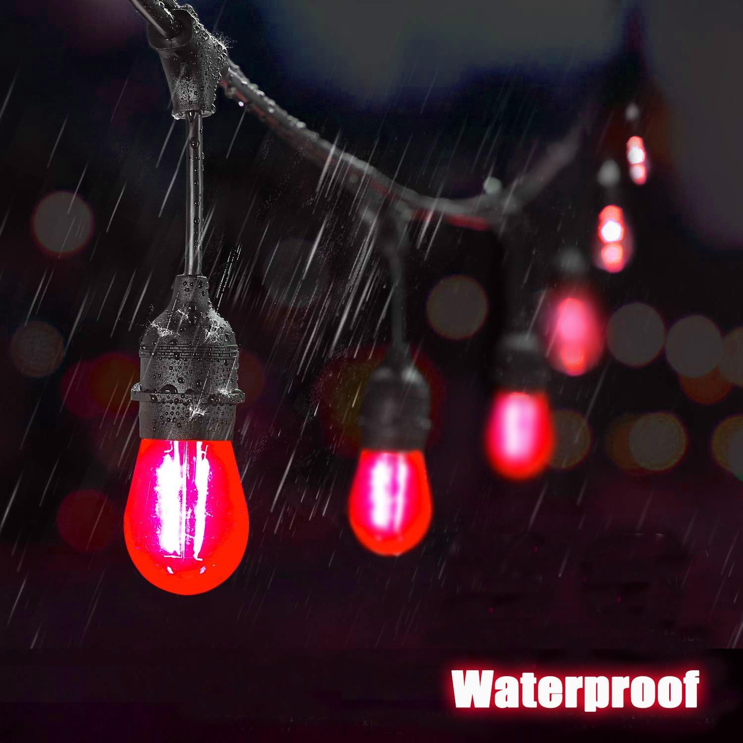 S14 – Bombilla LED roja de 2 W, bombillas de repuesto para cadena roja, inastillables, impermeables, decorativas, E26, filamento rojo, E26,