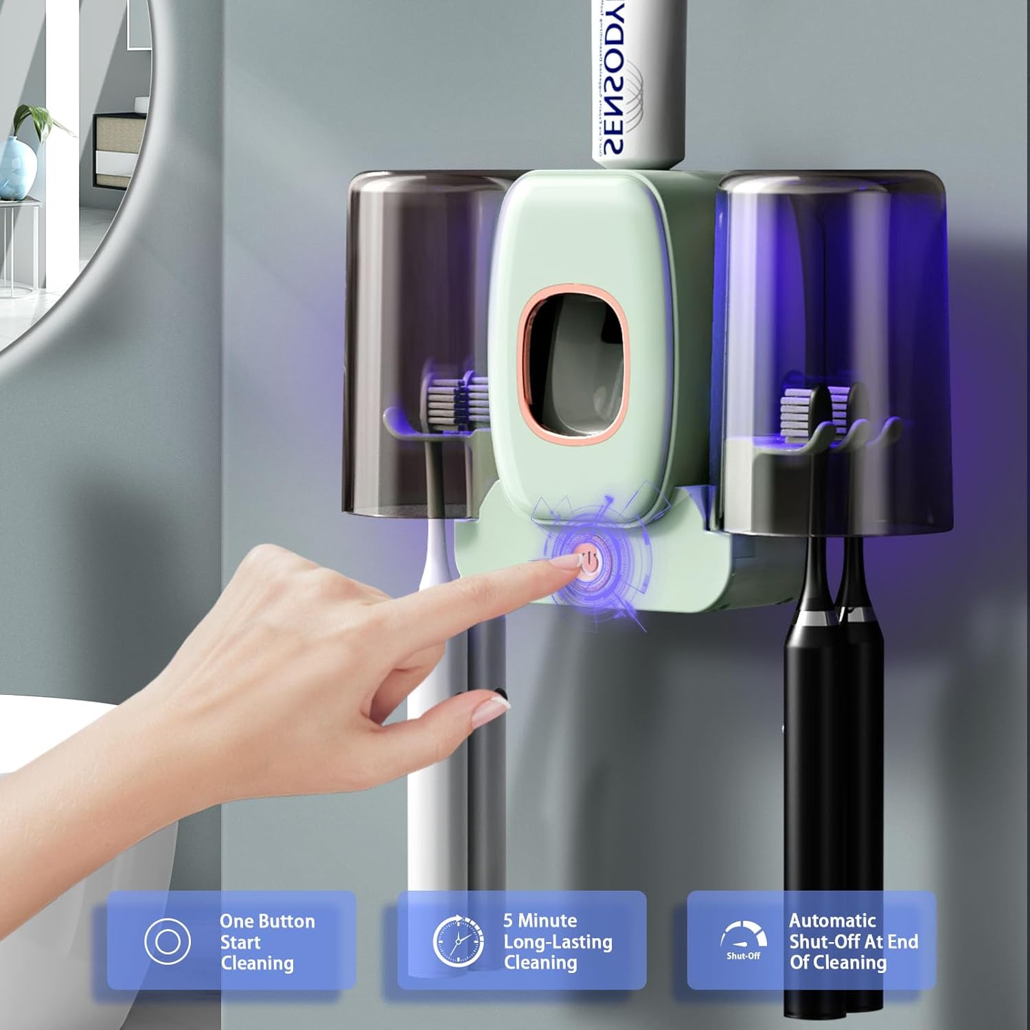 Wekity – Soporte para cepillos de dientes para baños, dispensador automático de pasta de dientes y pasta de dientes, ahorra espacio, soporte para