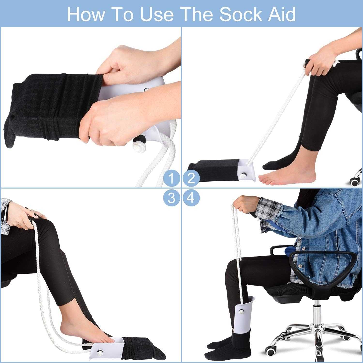 supregear Kit de ayuda de calcetines 4 en 1, kit de ayuda deslizante de calcetines ajustables, kit de ayuda para calcetines, removedor de calcetines