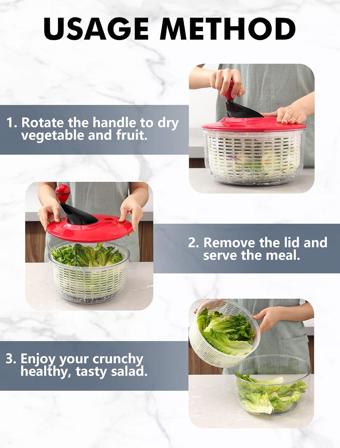 Escurridor de ensalada de gran capacidad de 5 litros, fácil de limpiar, con cuenco, lavadora y secadora, apto para lavavajillas, ideal para verduras
