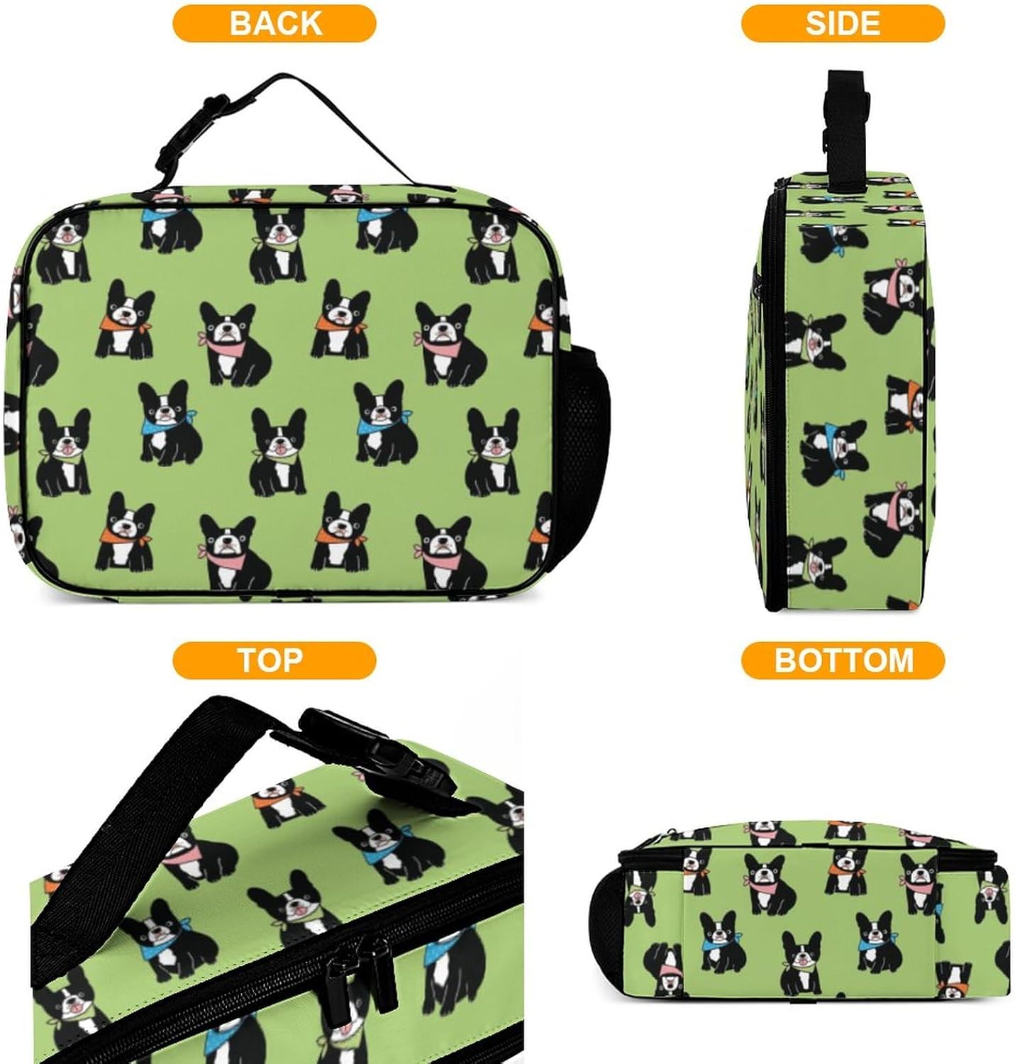 Lonchera reutilizable de bulldog francés, bolsa de almuerzo aislada, lonchera para comida y alimentos, bolsa de mano para mujeres, niños, niñas,