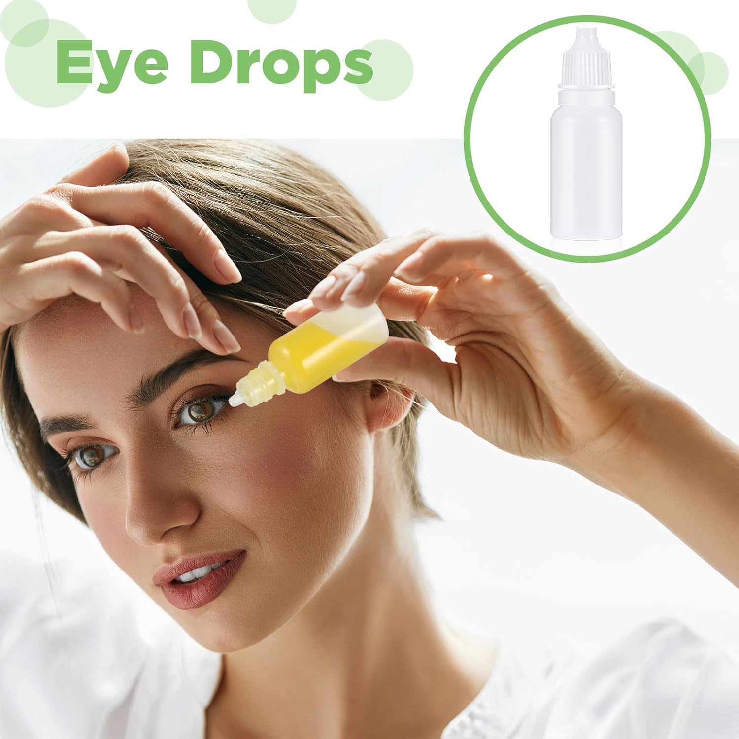 Uiifan 100 botellas de plástico con cuentagotas de líquido exprimible con tapa de rosca, 10 cuentagotas de embudo para gotas de ojos (blanco, 0.5 fl