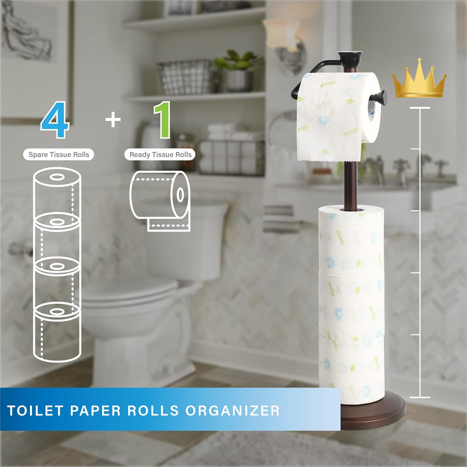 ZCCZ – Soporte de papel higiénico, soporte de rollo de papel higiénico de pie con reserva, dispensador de TP para baño para 5 megarrollos – ORB
