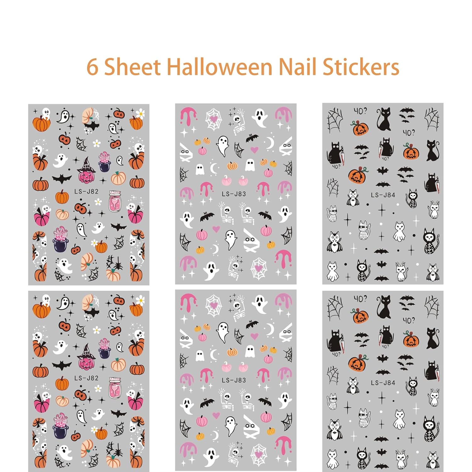 Calcomanías de uñas de Halloween, calabazas de dibujos animados, fantasmas, uñas, calcomanías 3D autoadhesivas para arte de uñas, bonitos