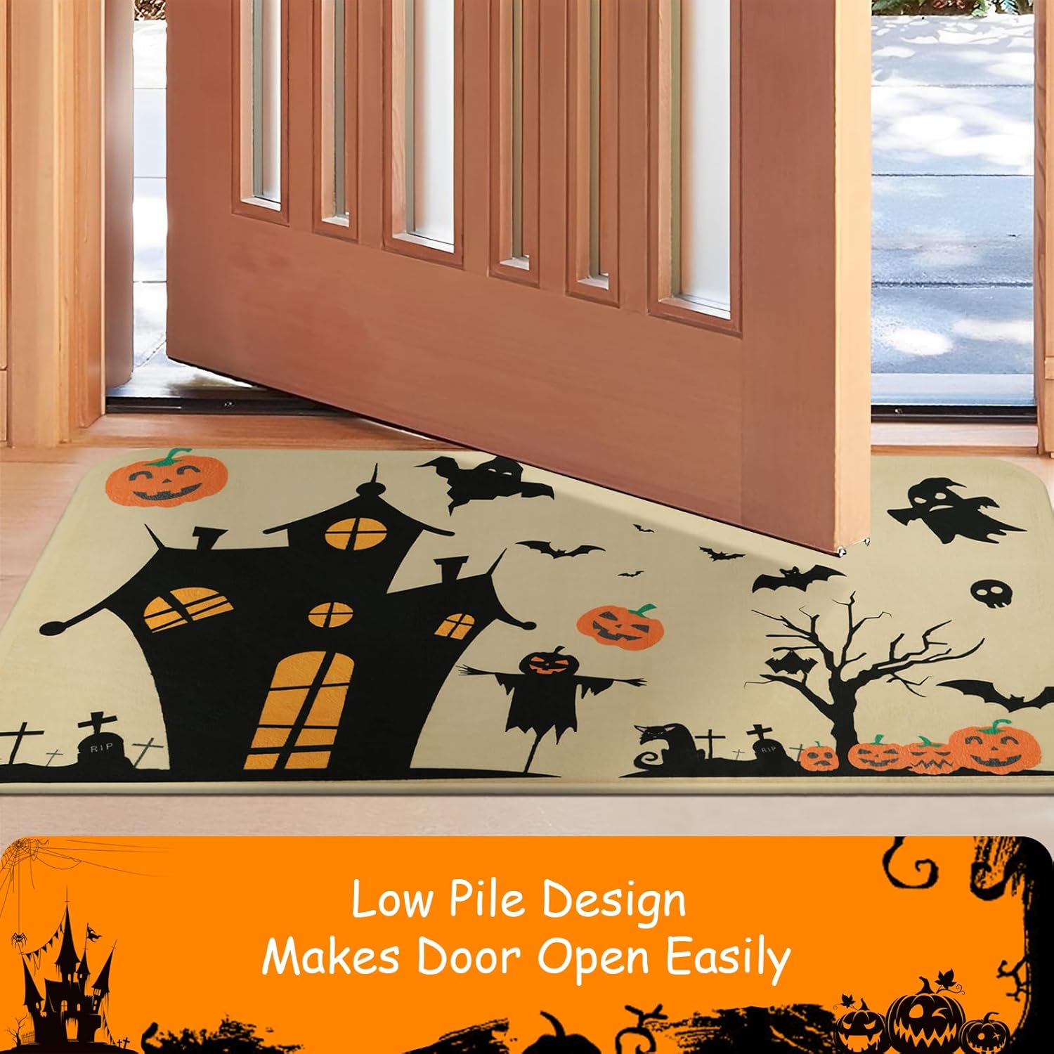 Alishomtll Decoración de Halloween, tapete de puerta de Halloween para puerta delantera, tapete de Halloween para entrada al aire libre, tapete de