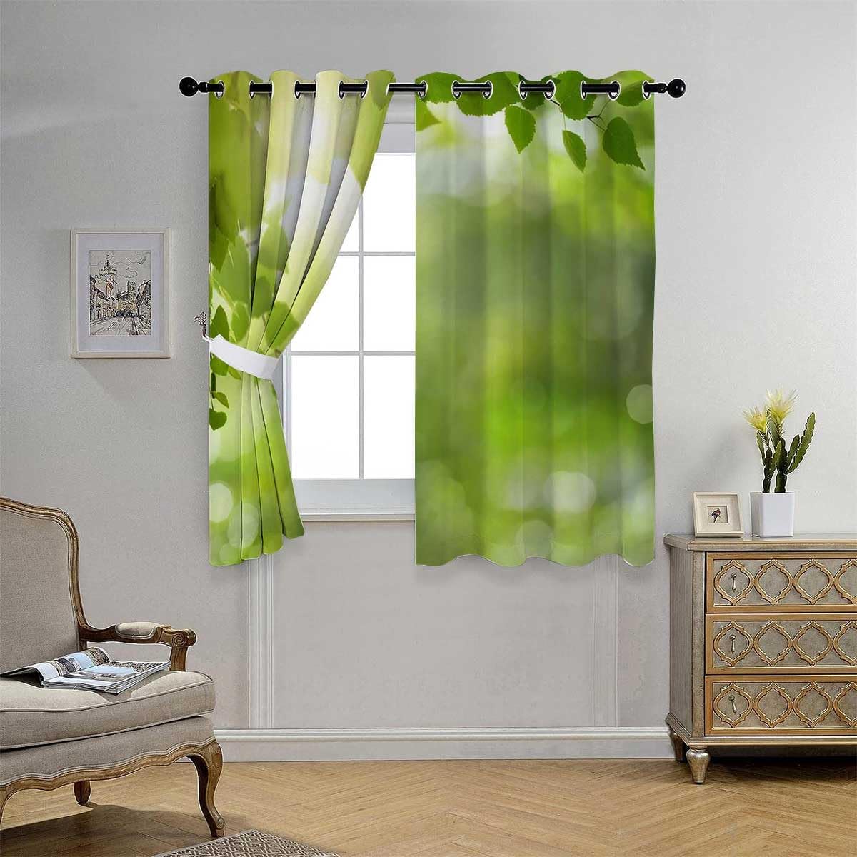 YANFENQI Cortinas para Habitacion Cortinas para Habitacion – Cortinas opacas con ojales para puertas de cristal con hojas verdes, 72 pulgadas de