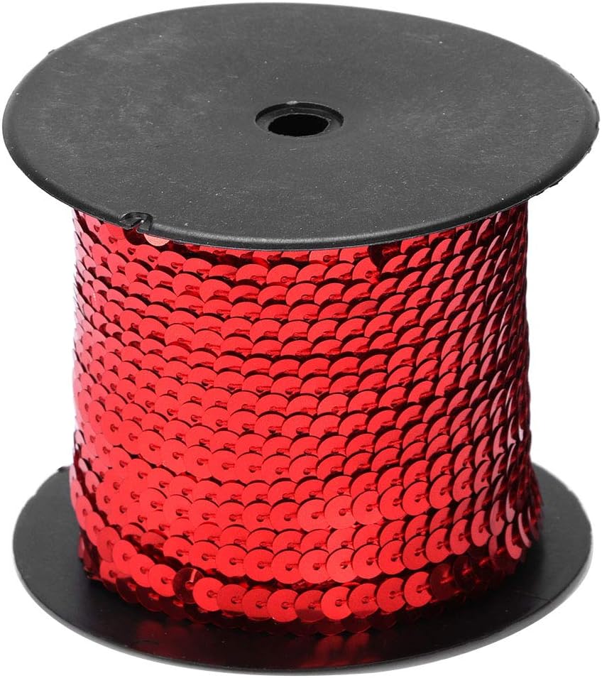 Rollo de lentejuelas, 100 yardasrollo de lentejuelas de 0.236 in, accesorio decorativo para ropa, zapatos, manualidades, adornos (rojo)