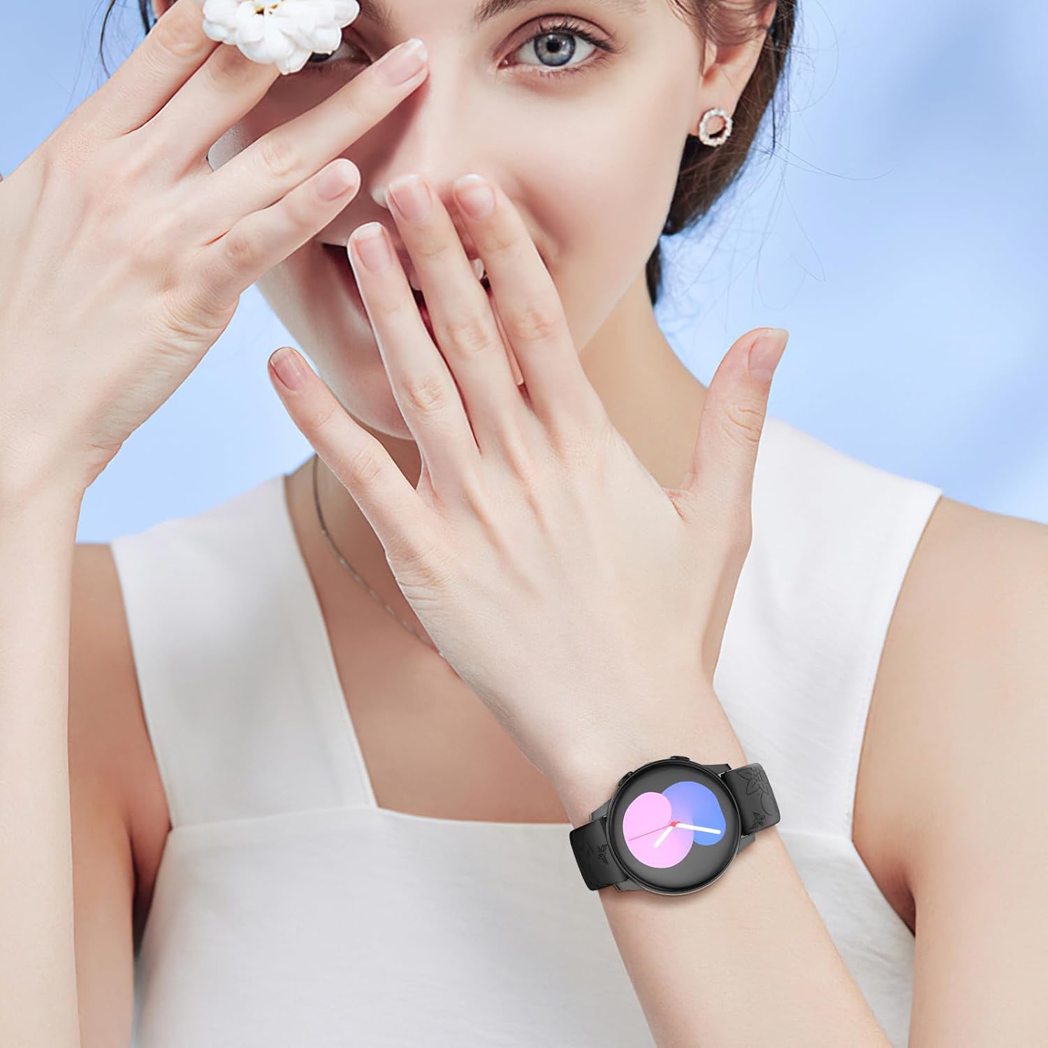 Correas con grabado floral compatibles con Samsung Galaxy Watch 65Watch 4 de 1.575 in y 1.732 in para mujer, Samsung Galaxy Watch 5 Pro de 1.772